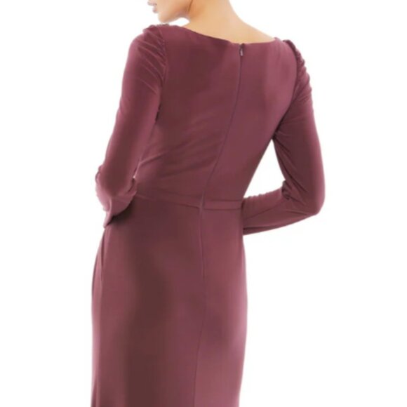 MAC DUGGAL 55695 BOAT NECK JERSEY STRETCH EMBELLISHED SHOULDER MAUVE GOWN sz 6 - Picture 4 of 5